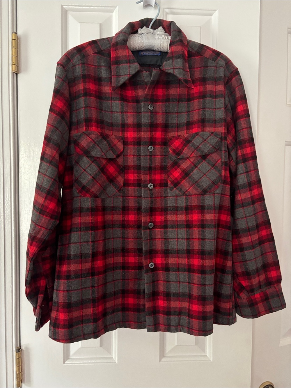Pendleton Red and Gray Plaid Button-Down Flannel Shirt - Picture 1 of 5